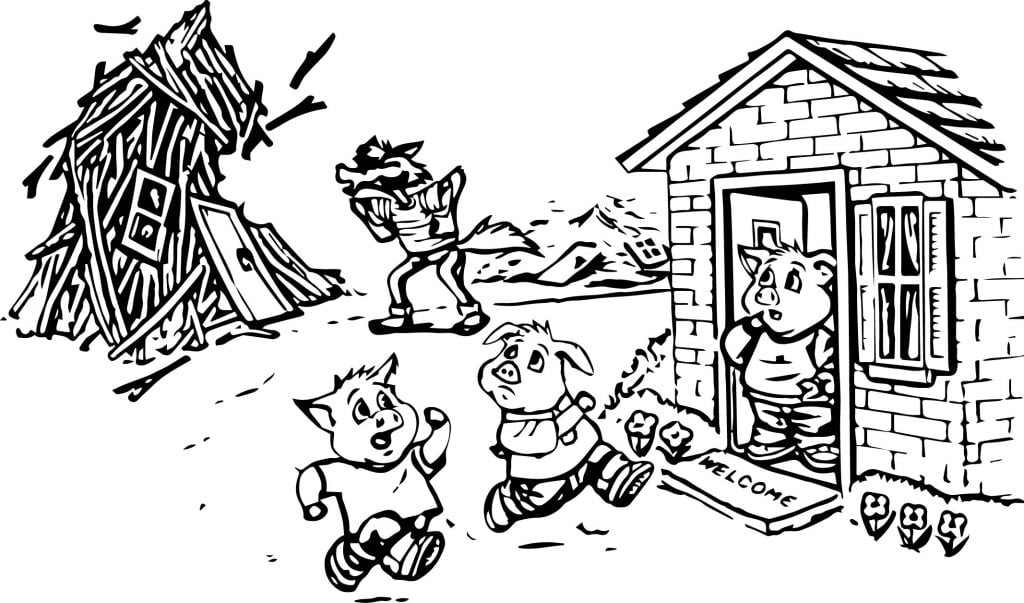 Bad Wolf Blowing 3 Little Pigs Coloring Page