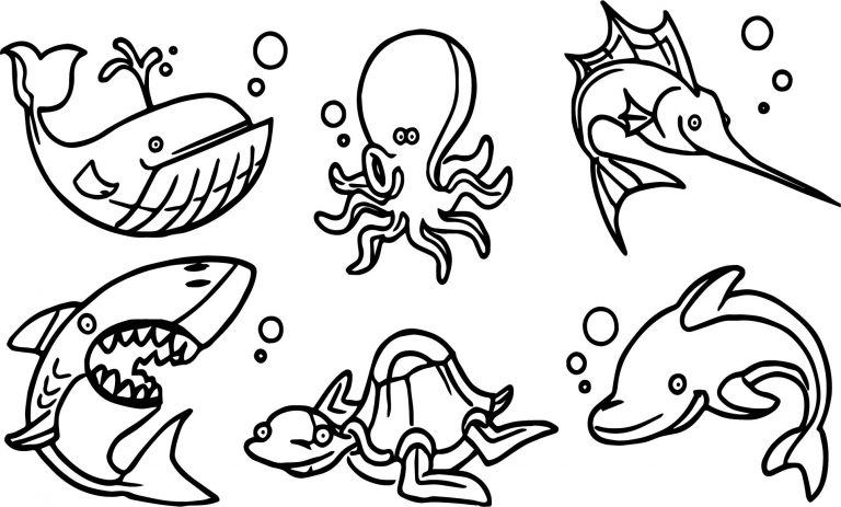 Cute Cartoon Animals Underwater Coloring Page | Wecoloringpage.com