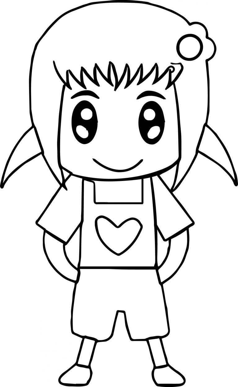 Cute Anime Girl Easy Coloring Page | Wecoloringpage.com