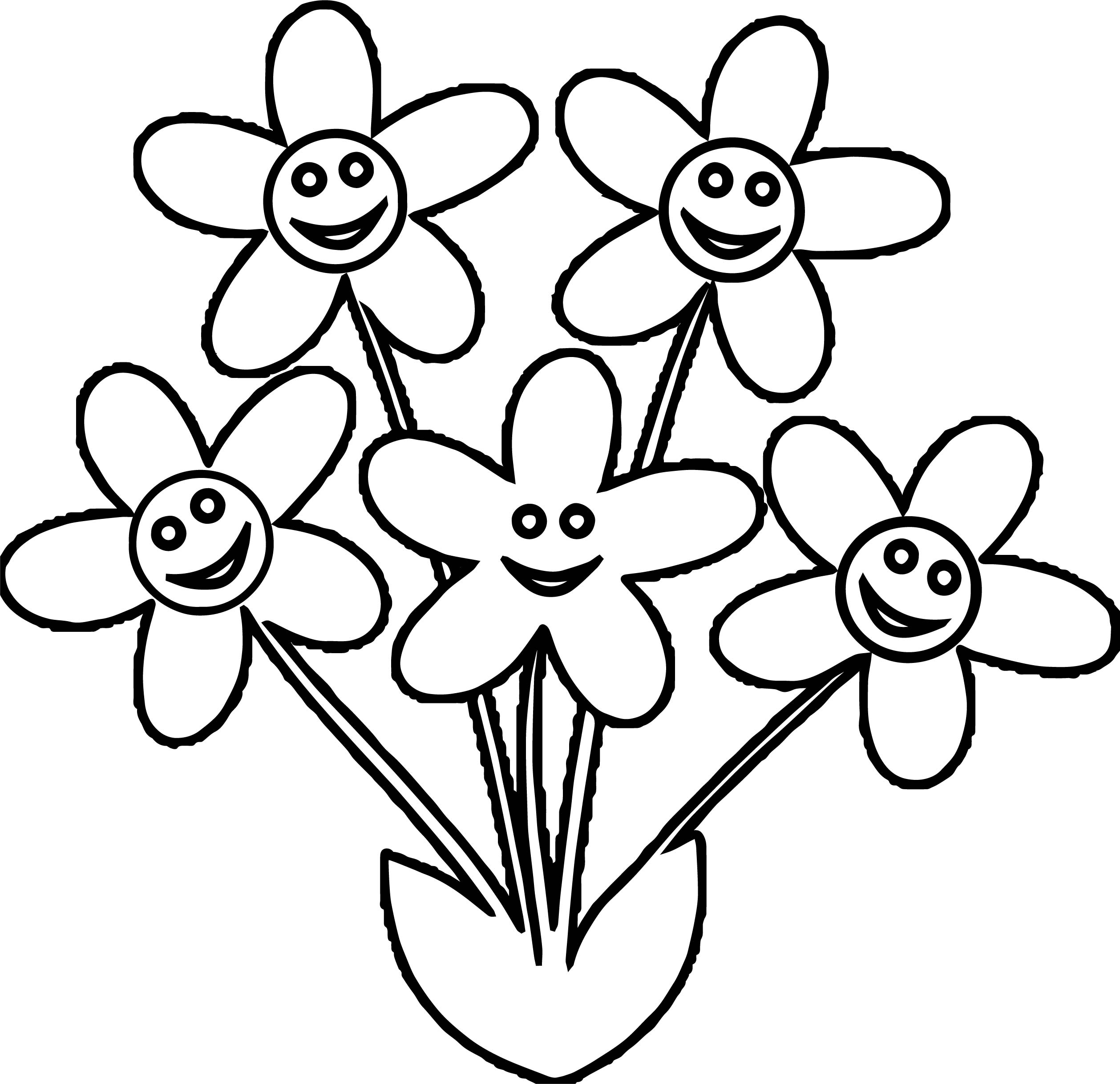 Free Spring Five Flowers Coloring Page