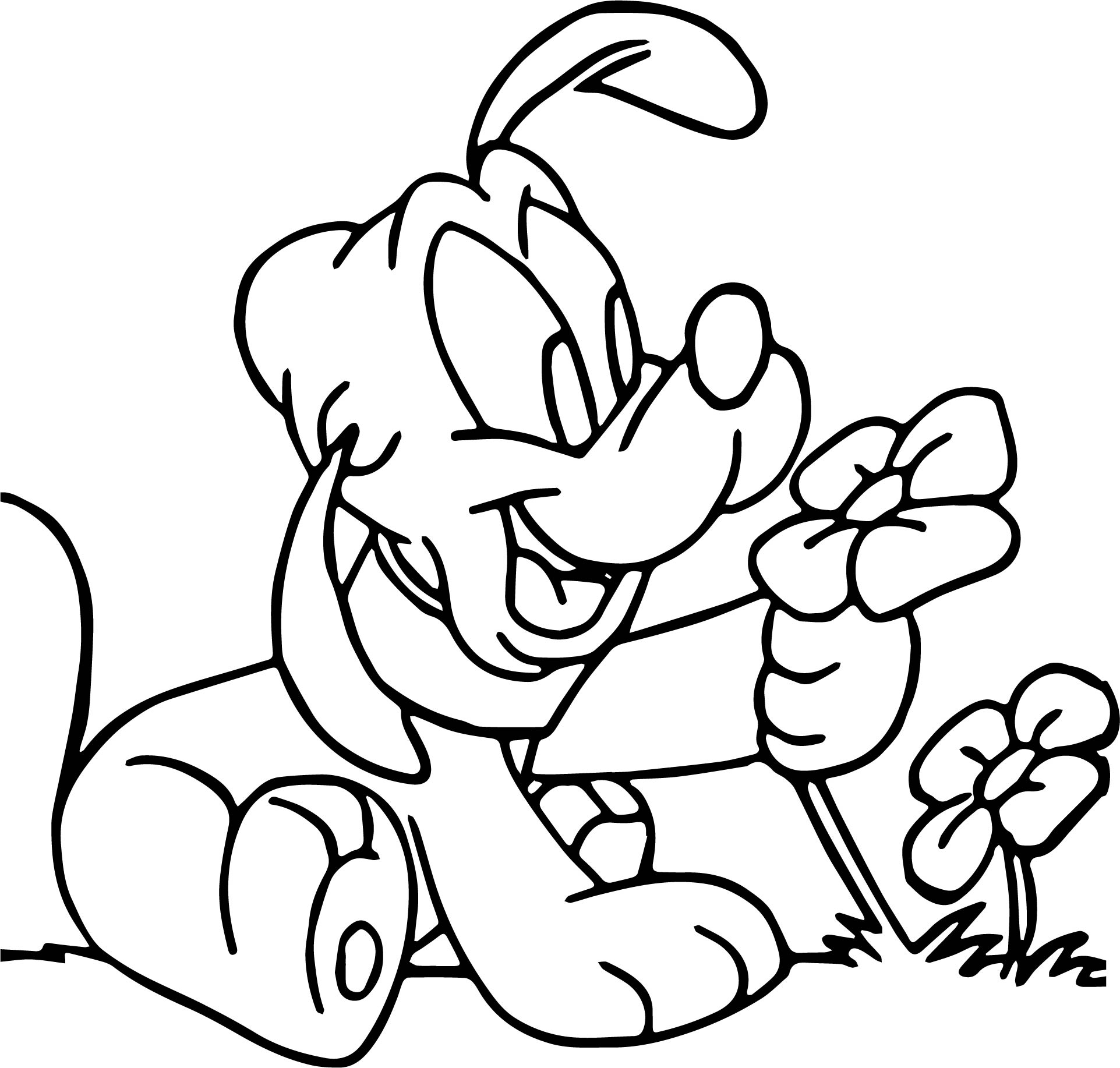 Baby Pluto Flower Smell Outline Coloring Page