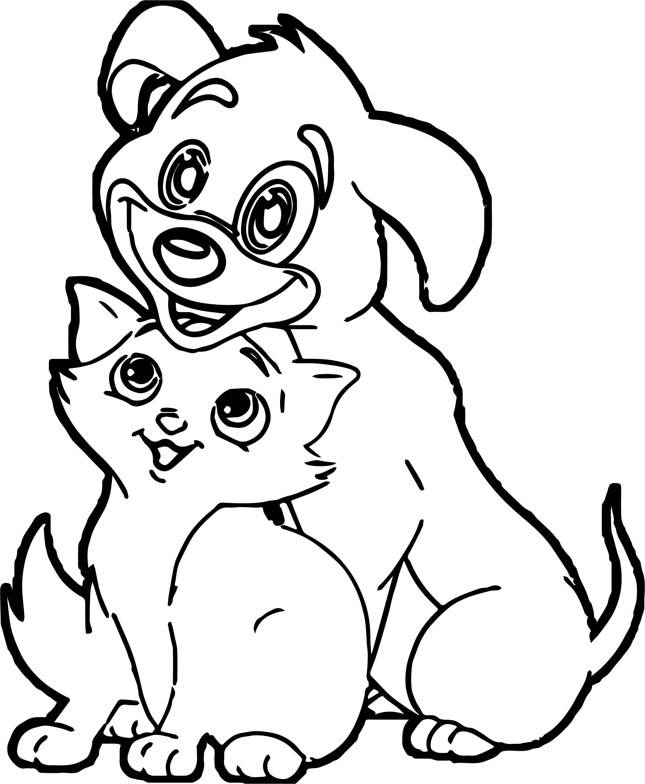 Funny Dog And Cat Coloring Page Wecoloringpage