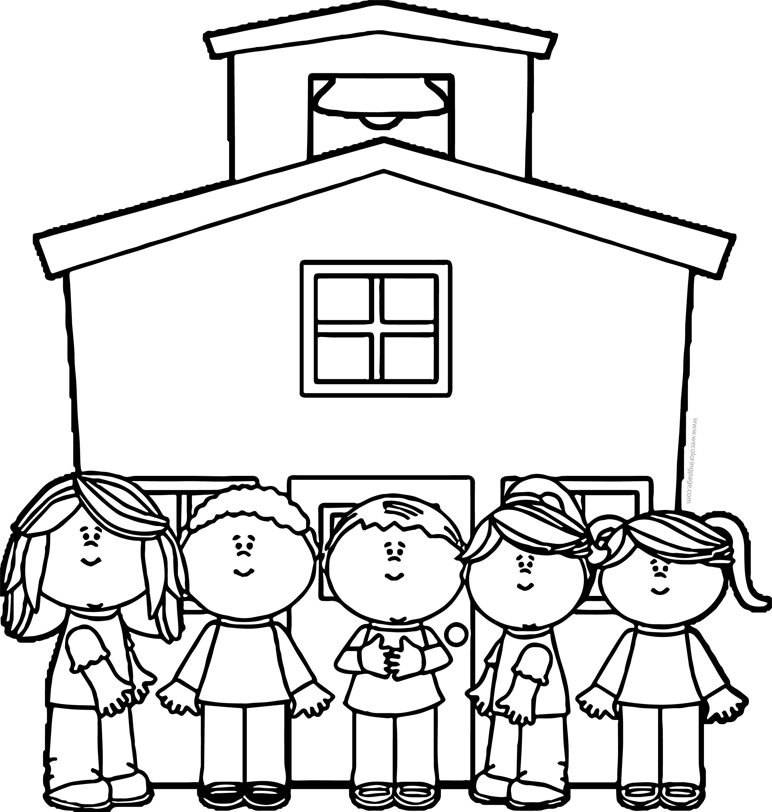 School Kids Schoolhouse Coloring Page Wecoloringpage