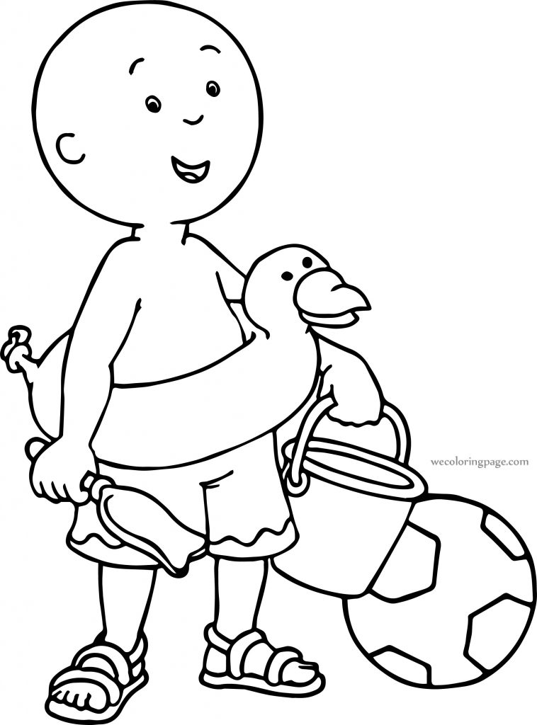 Caillou Beach Soccer Duck Summer Coloring Page | Wecoloringpage.com