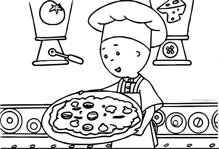 Caillou Cook Pizza Time Coloring Page | Wecoloringpage.com