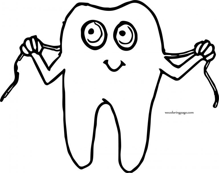 Dental Tooth And Rope Cartoon Coloring Page | Wecoloringpage.com