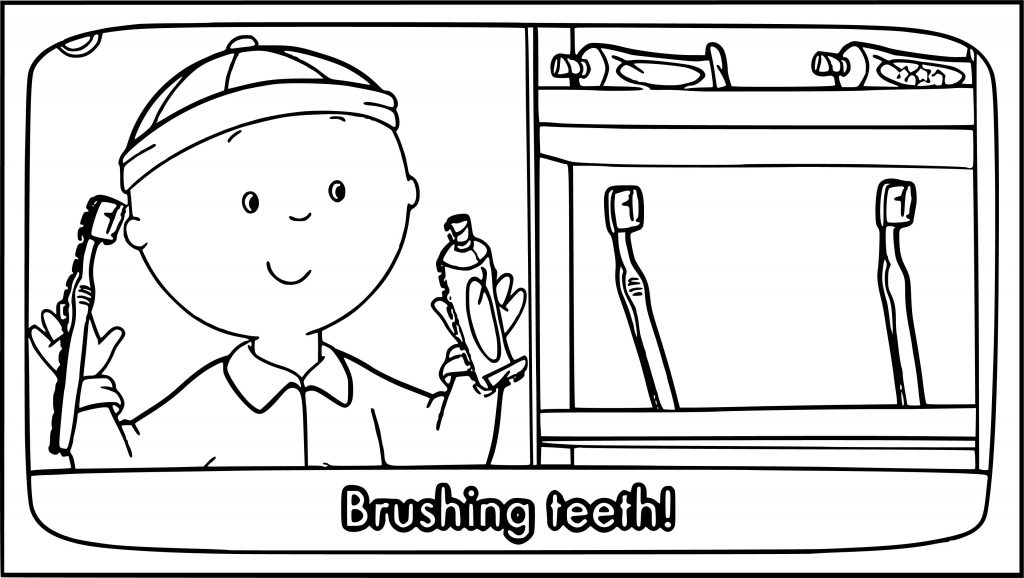 Caillou Coloring Page Brushing Teeth | Wecoloringpage.com