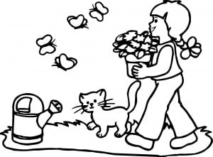 Girl And Cat Coloring Pages