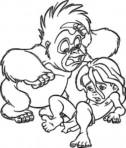 Young Tarzan And Monkey Sad Coloring Page