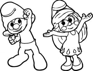 Clumsy And Smurfette Dance Coloring Page
