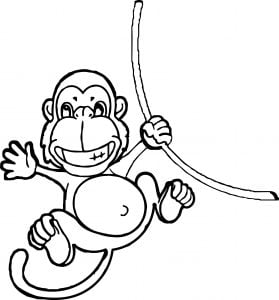 Zoo Tropical Happy Monkey Coloring Page