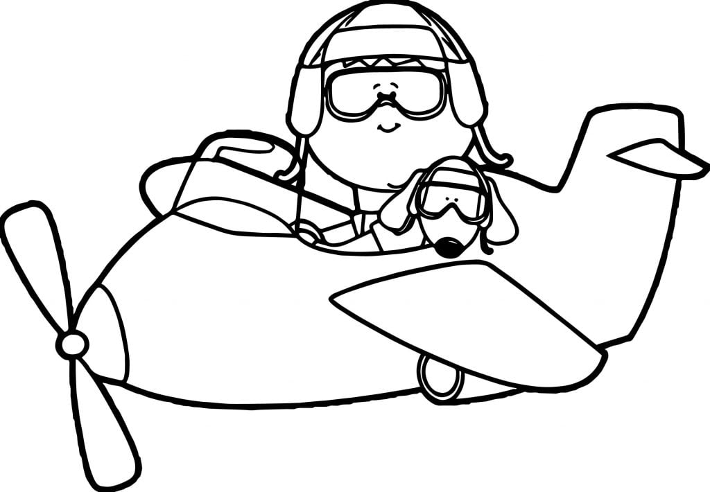 Airplane Child And Dog Coloring Page - Wecoloringpage.com