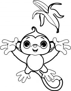 Happy Kid Monkey Catch Banana Coloring Page