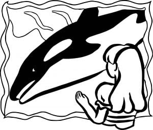 Zoo Whale And Girl Coloring Page