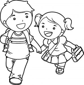 Boy And Girl Lets Go School Coloring Page