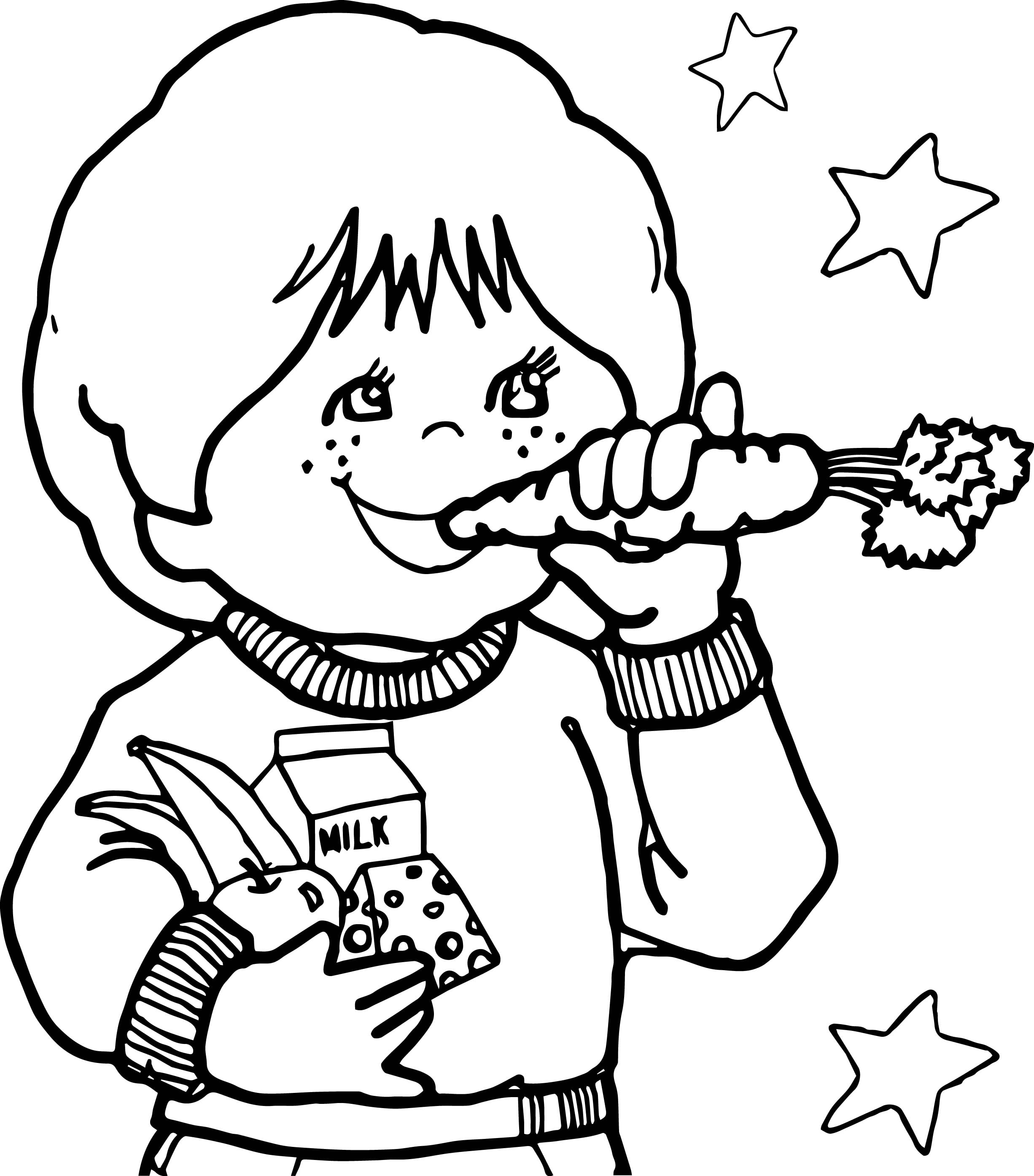 Children Eating Carrot Healthy Coloring Page