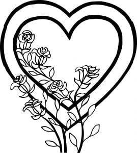Heart And Roses Coloring Page