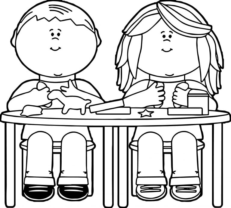 Kids Playing With Clay Coloring Page - Wecoloringpage.com