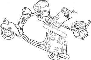 Minions Drive Bike Movie Funny Coloring Page