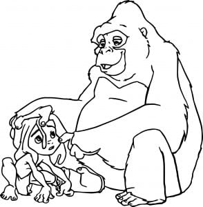 Sad Young Tarzan And Gorilla Coloring Page