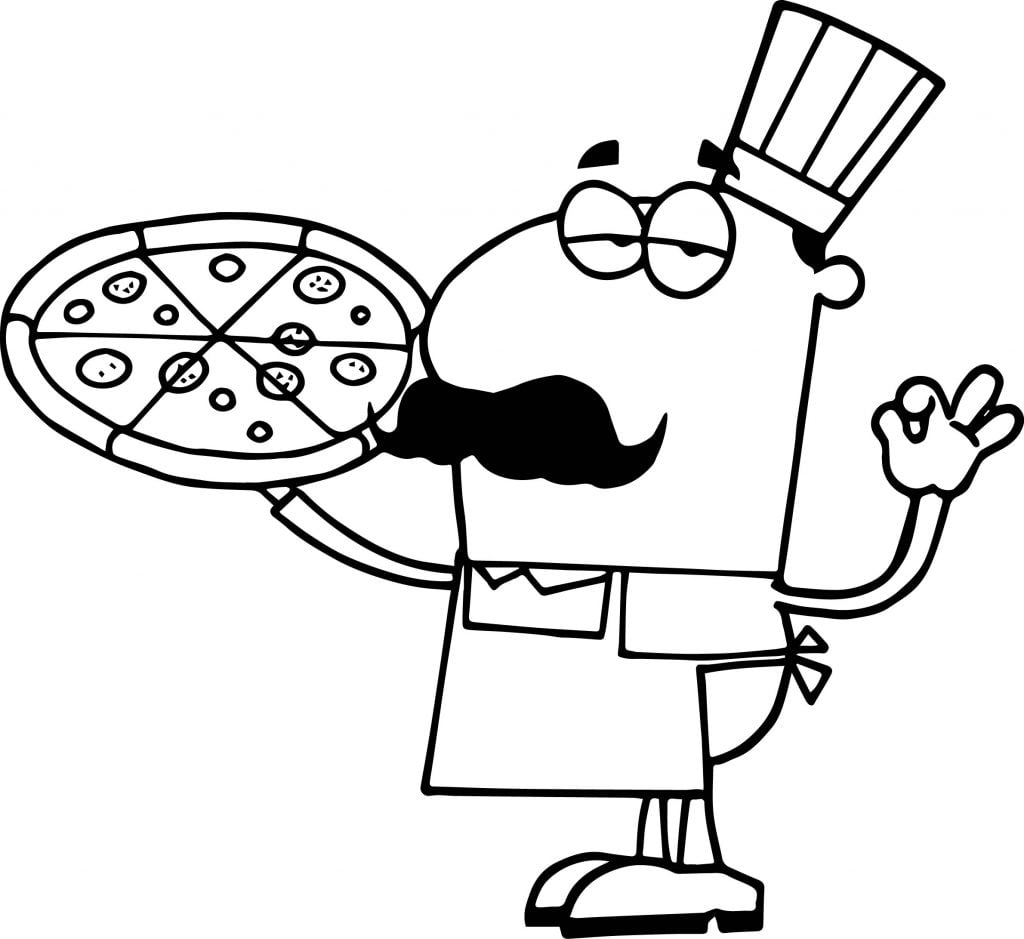 Whole Pizza Hispanic Chef With A Pizza Pie Coloring Page 