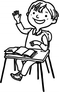 At The School Girl Hand Up Coloring Page
