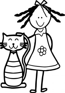 Cat And Girl Coloring Page