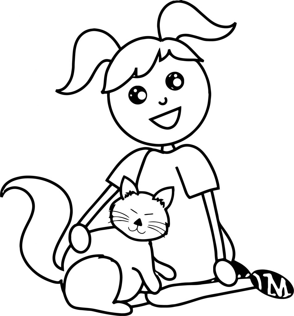 Pet Sitting With Cat Coloring Page | Wecoloringpage.com