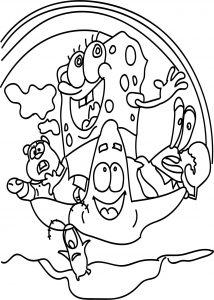 Sponge Sunger Bob Out Of Water Sea Wave Fly Coloring Page
