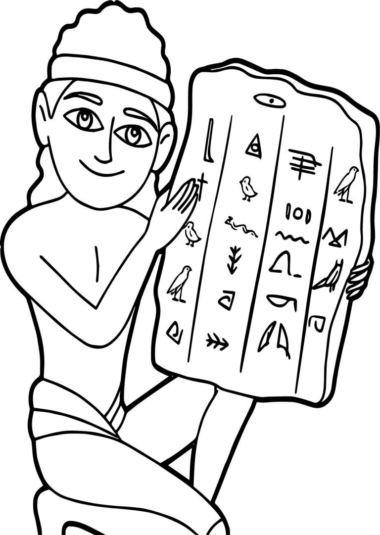 Ancient Egyptian With Hieroglyphic Tablet Coloring Page