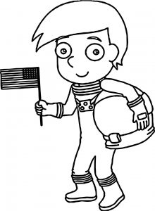 Astronaut Kids Flag Coloring Page