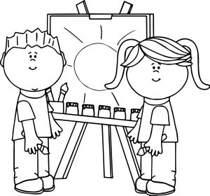 Boy And Girl Art Paint Coloring Page
