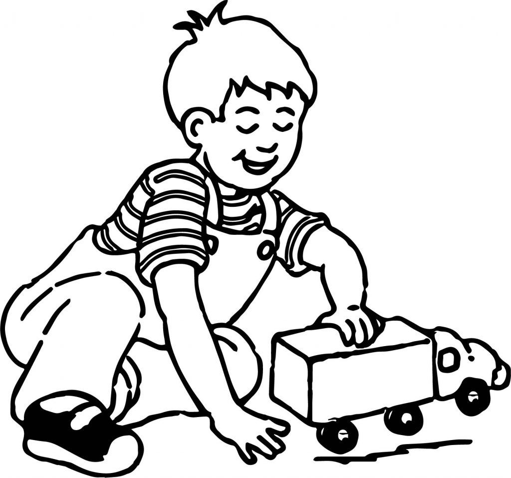 Playing Boy At Toy Car Coloring Page - Wecoloringpage.com