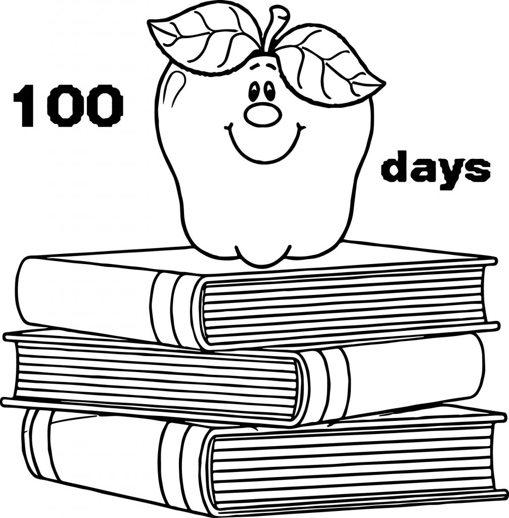 100 Days School Apple Books Coloring Page - Wecoloringpage.com