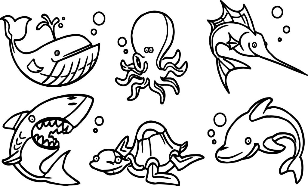 Cute Cartoon Animals Underwater Coloring Page - Wecoloringpage.com