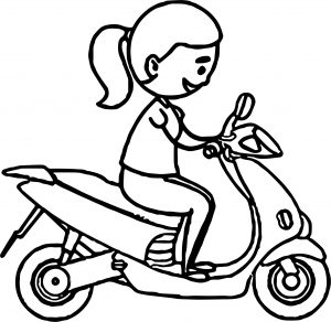 Girl Riding On Blue Scooter Coloring Page
