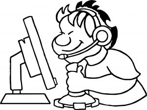 Playing Computer Boy Games Coloring Page