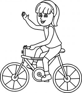 Riding Girl On Bicycle Coloring Page