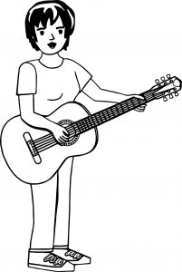 Short Hair Woman Playing The Guitar Coloring Page