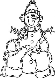 Winter Child Making Snowman Coloring Page