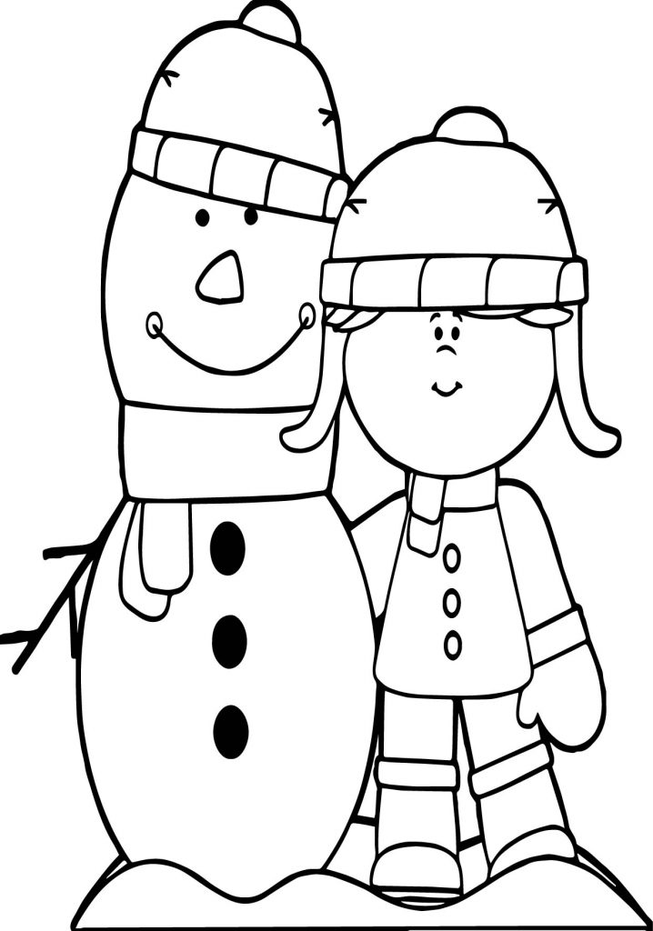 Winter Girl And Snowman Coloring Page - Wecoloringpage.com