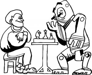 Board Chess Playing With Robot Coloring Page