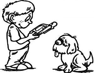 Boy Playing Computer Games With Dog Coloring Page