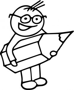Children Big Pencil Holding Coloring Page