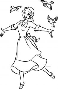 Disney The Princess And The Frog Dancing With Birds Coloring Page