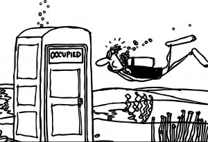 Diver Underwater Toilet Occupiet Coloring Page
