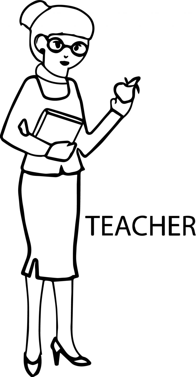 English Woman Teacher And Apple Coloring Page - Wecoloringpage.com