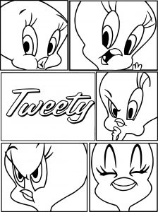 Five Tweety Face Coloring Page