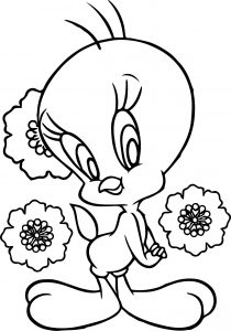 Flower Background Tweety Coloring Page