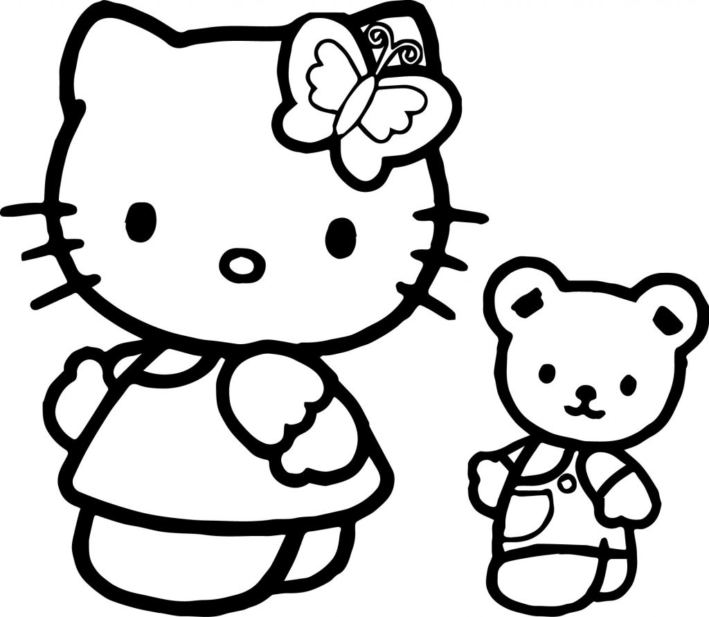 Hello Kitty And Toy Bear Coloring Page | Wecoloringpage.com